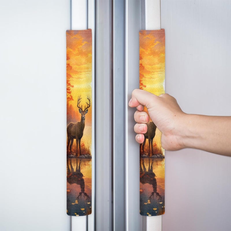 DXTKWL Fall Forest River Sunset Deer Refrigerator Door Handle Covers Set of 2 Kitchen Appliance Handle Covers Protector for Fridge Microwave Stove Oven Dishwasher - Image 5